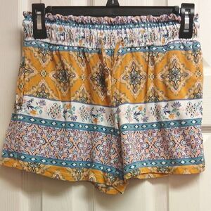 🩷BIXBY Girls Size L peach and blue multi patterned elastic waist shorts